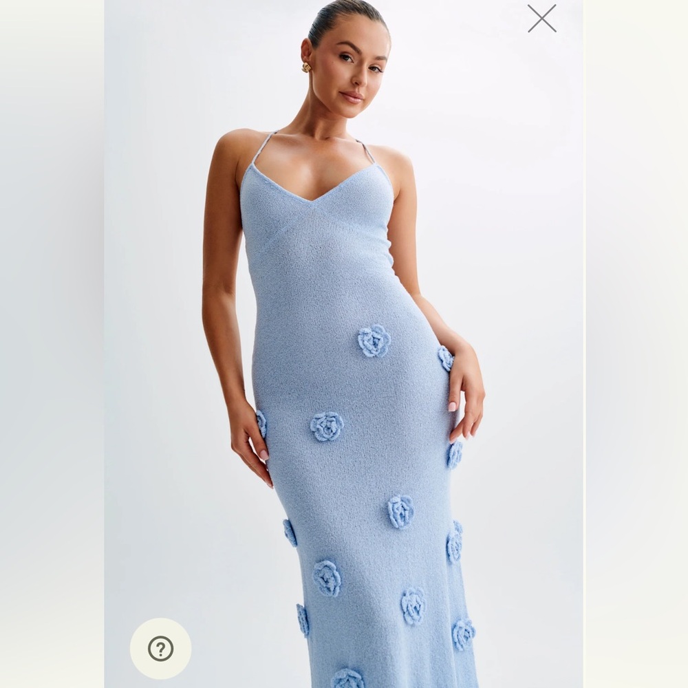 Meshki Suki Knit Maxi Dress With Flowers - Light Blue perfect condition